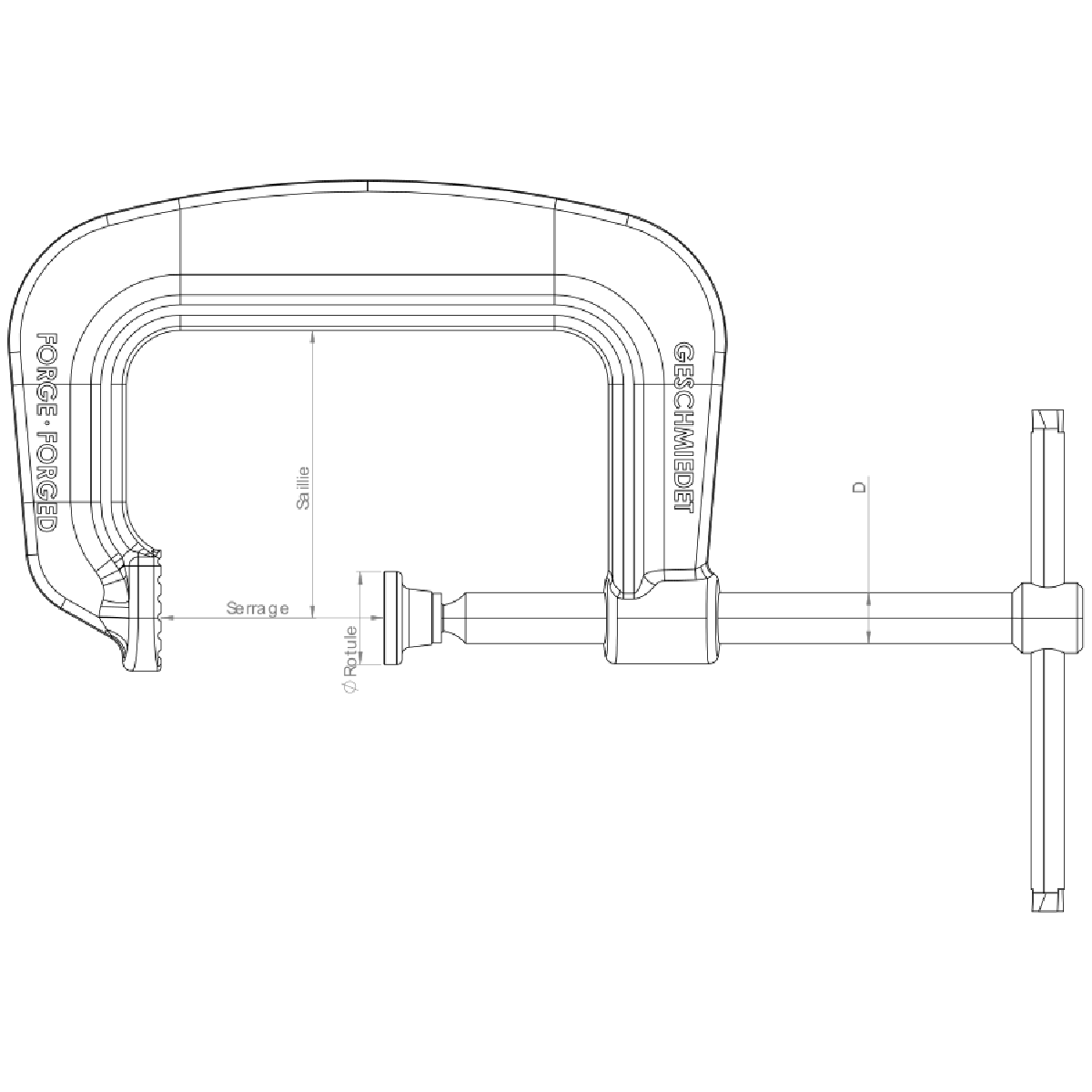 Serre-joint en G à vis 250 mm saillie de 115 mm en acier forgé